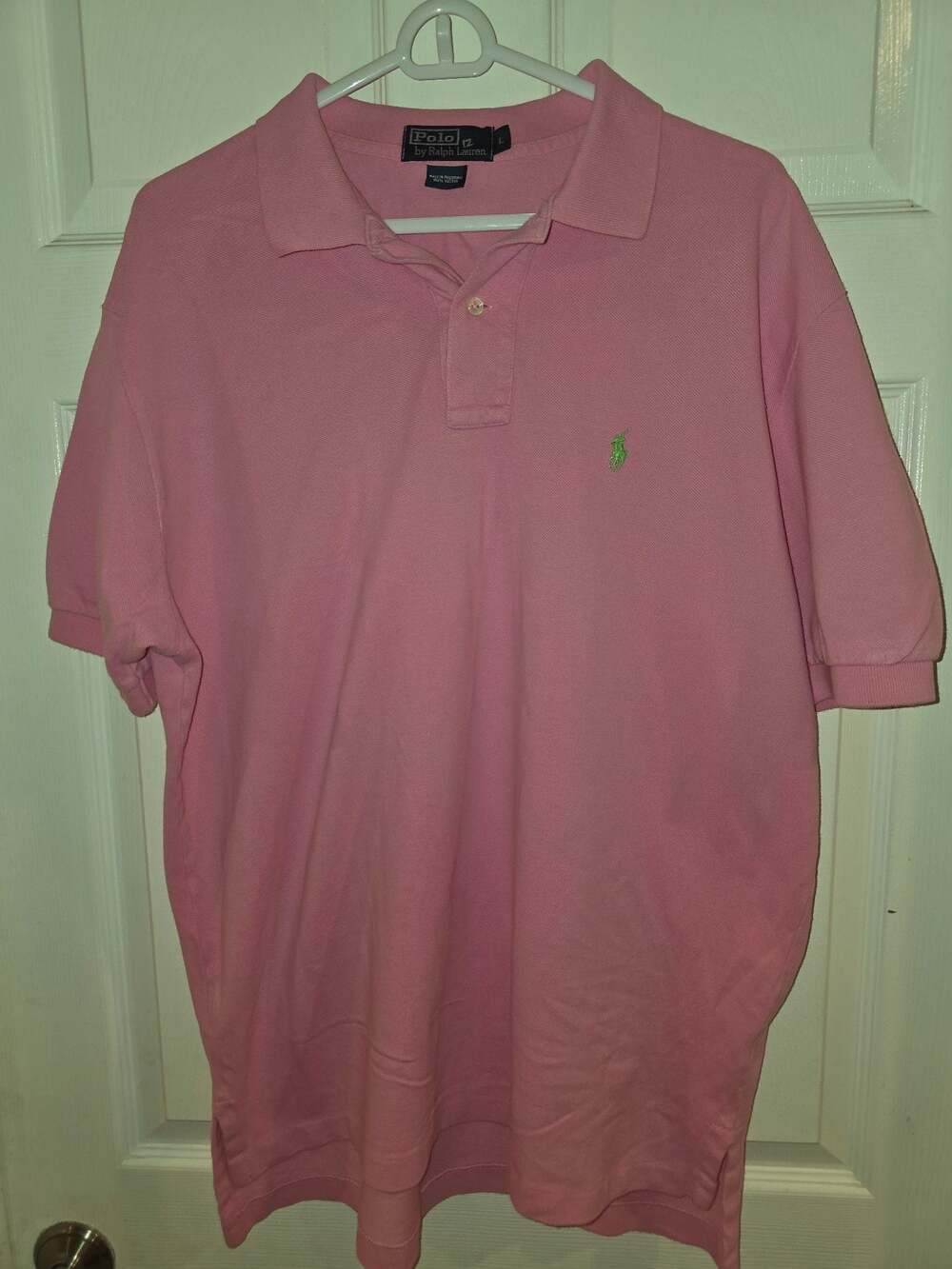 Polo by Ralph Lauren Pink Short Sleeve Polo Shirt with Green Pony Logo, Size L
